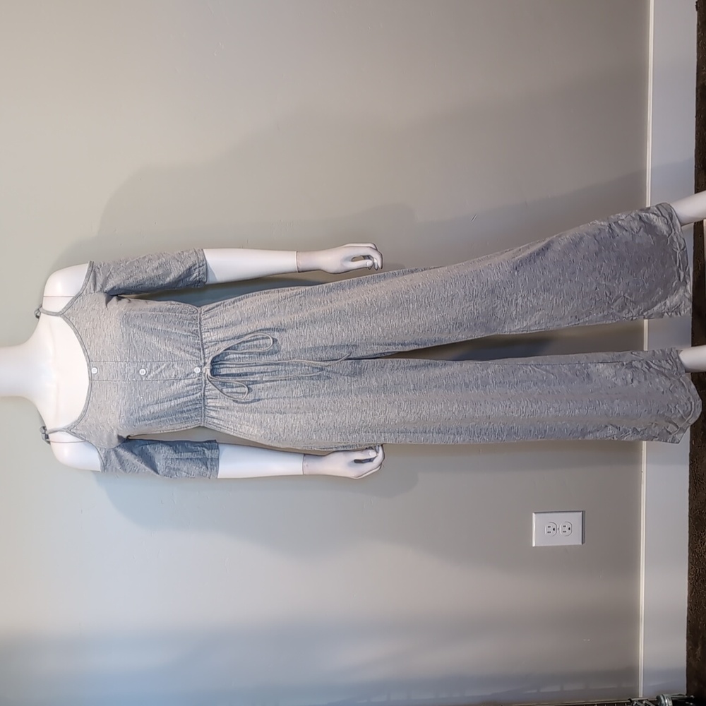 SHEIN Light Gray Tie Strap Off Shoulder Elastic Waist Relaxed Leg Jumpsuit Small